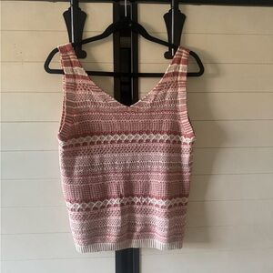 Crochet Knit V-Neck Tank Top in Pink and Cream